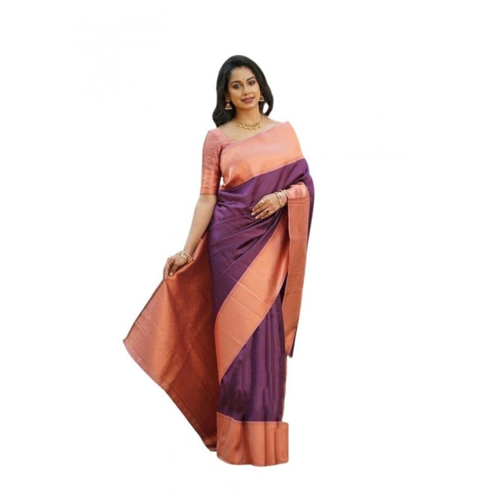 Vaystra Soft Lichi Silk Printed Saree With Unstitched Blouse 5.5Mtr – Purple