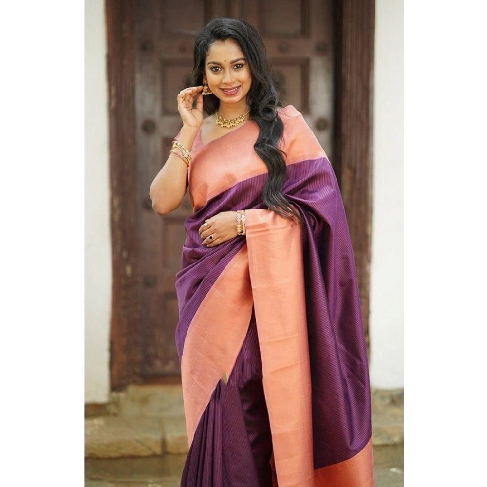 Vaystra Soft Lichi Silk Printed Saree With Unstitched Blouse 5.5Mtr – Purple