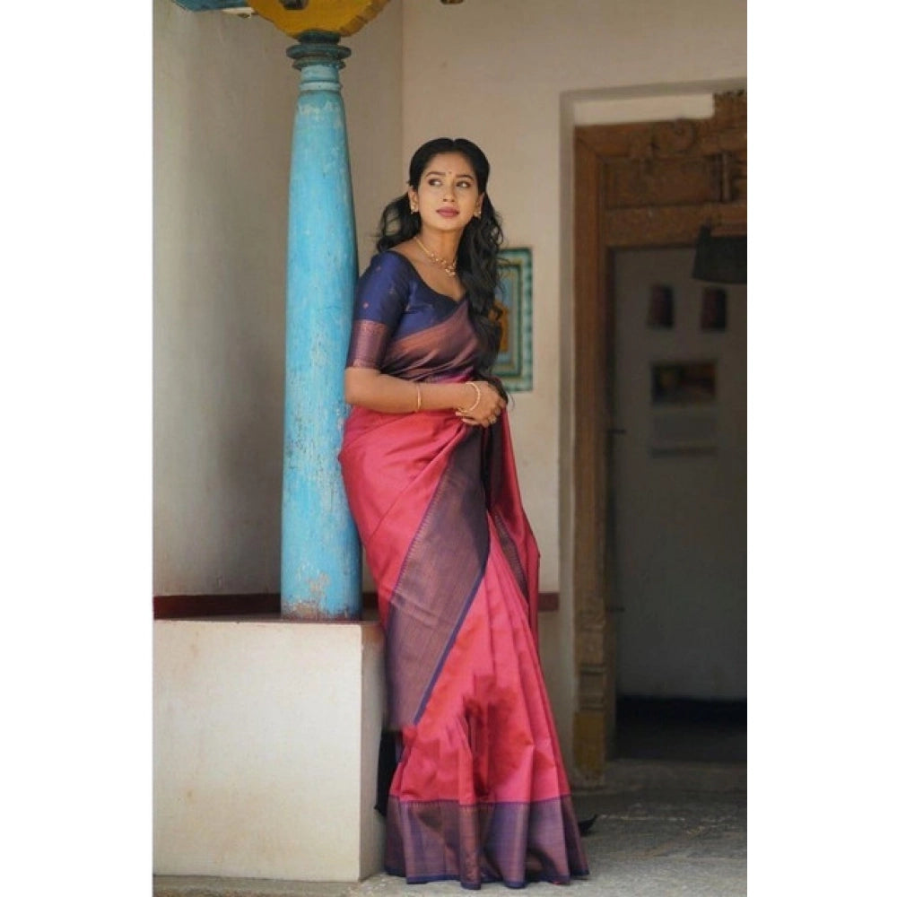Vaystra Soft Lichi Silk Printed Saree With Unstitched Blouse 5.5Mtr – Red