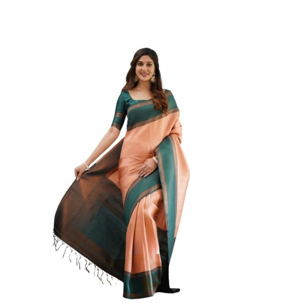 Vaystra Soft Lichi Silk Printed Saree With Unstitched Blouse 5.5Mtr – Orange