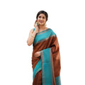 Vaystra Soft Lichi Silk Printed Saree With Unstitched Blouse 5.5Mtr – Brown