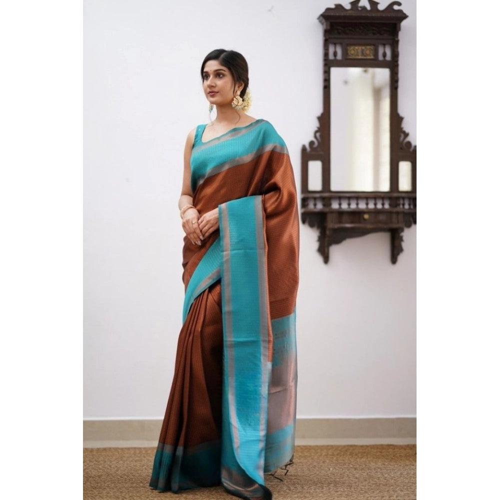 Vaystra Soft Lichi Silk Printed Saree With Unstitched Blouse 5.5Mtr – Brown