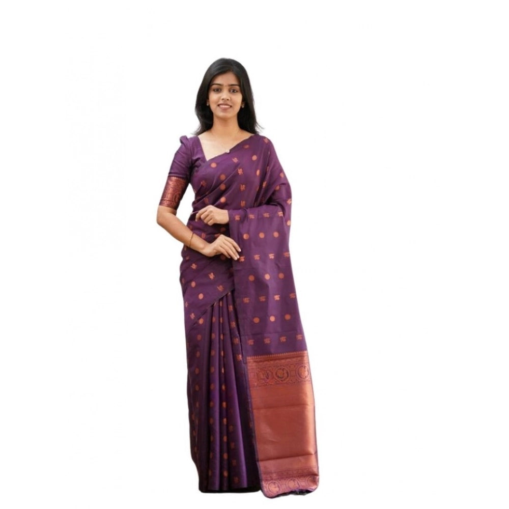 Vaystra Soft Lichi Silk Printed Saree With Unstitched Blouse 5.5Mtr – Purple