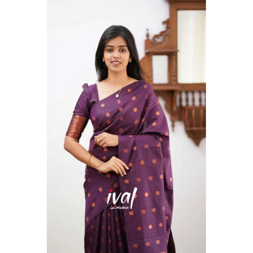 Vaystra Soft Lichi Silk Printed Saree With Unstitched Blouse 5.5Mtr – Purple