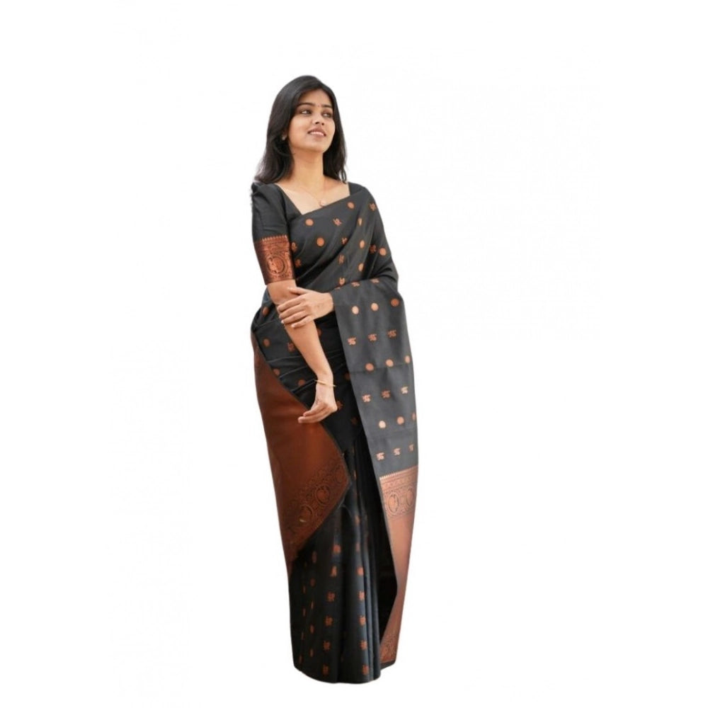 Vaystra Soft Lichi Silk Printed Saree With Unstitched Blouse 5.5Mtr – Black