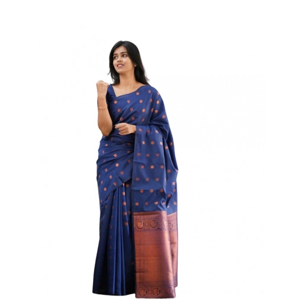 Vaystra Soft Lichi Silk Printed Saree With Unstitched Blouse 5.5Mtr – Blue