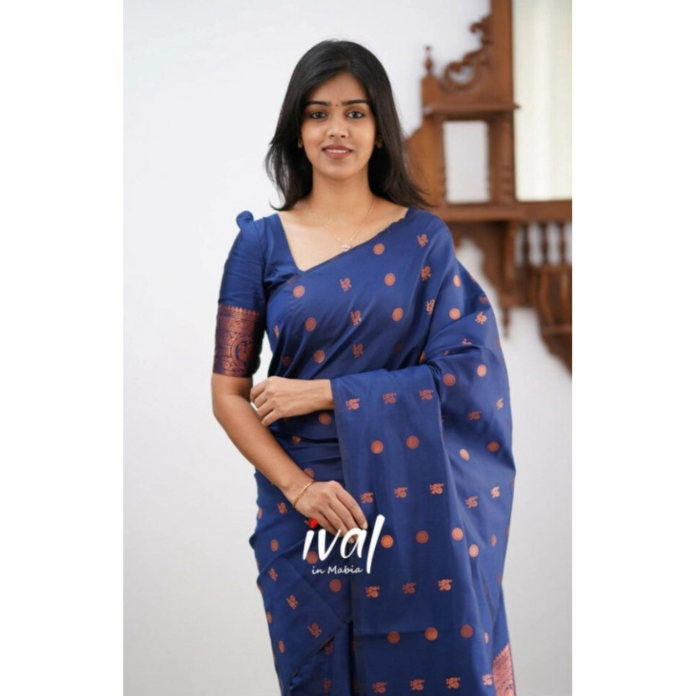 Vaystra Soft Lichi Silk Printed Saree With Unstitched Blouse 5.5Mtr – Blue