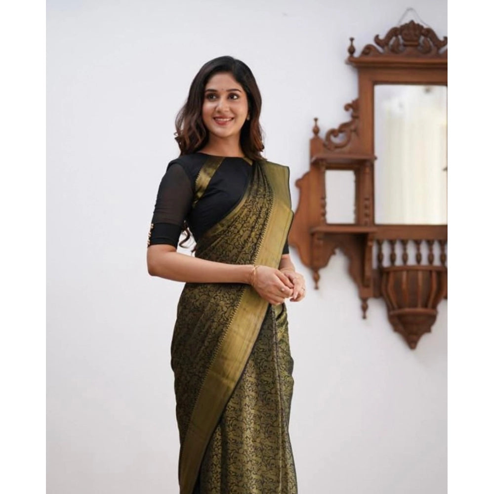 Vaystra Soft Lichi Silk Printed Saree With Unstitched Blouse 5.5Mtr – Green