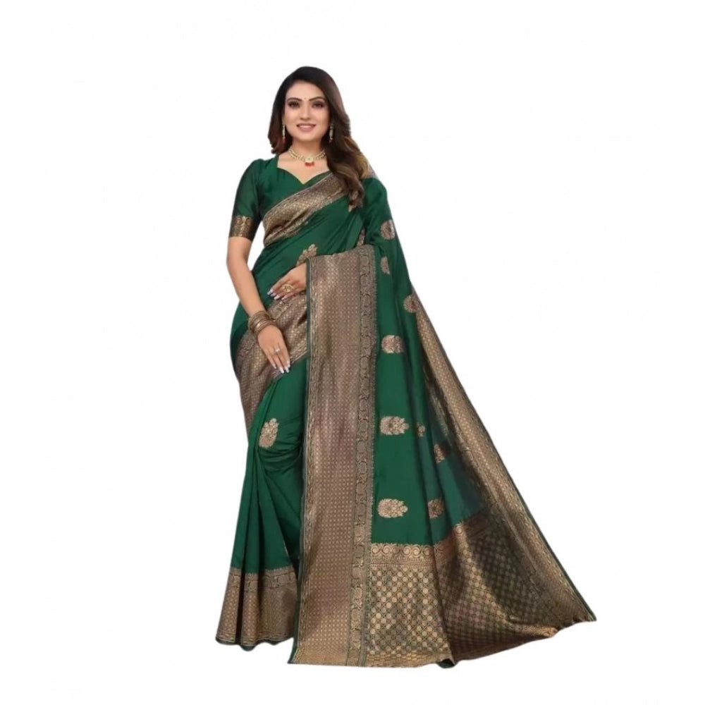 Vaystra Soft Lichi Silk Printed Saree With Unstitched Blouse 5.5Mtr – Green
