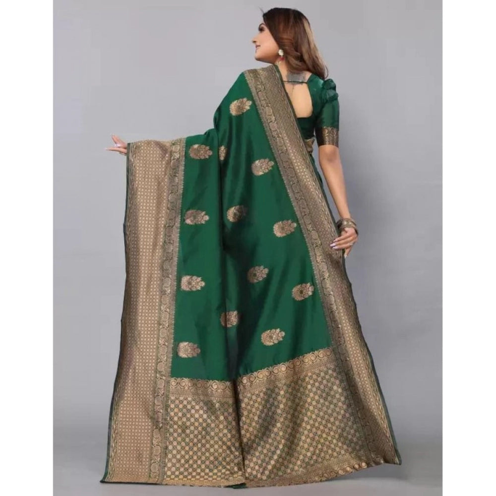 Vaystra Soft Lichi Silk Printed Saree With Unstitched Blouse 5.5Mtr – Green