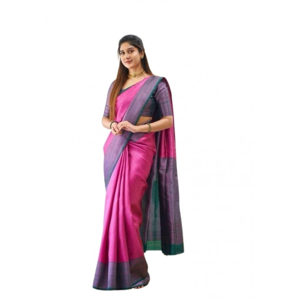 Vaystra Soft Lichi Silk Printed Saree With Unstitched Blouse 5.5Mtr – Pink