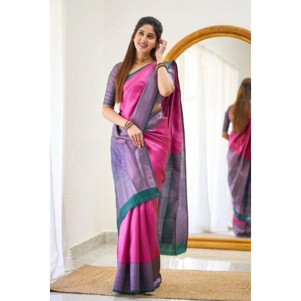 Vaystra Soft Lichi Silk Printed Saree With Unstitched Blouse 5.5Mtr – Pink
