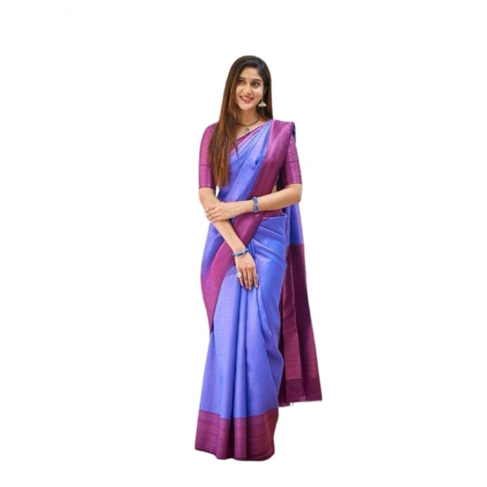 Vaystra Soft Lichi Silk Printed Saree With Unstitched Blouse 5.5Mtr – Blue