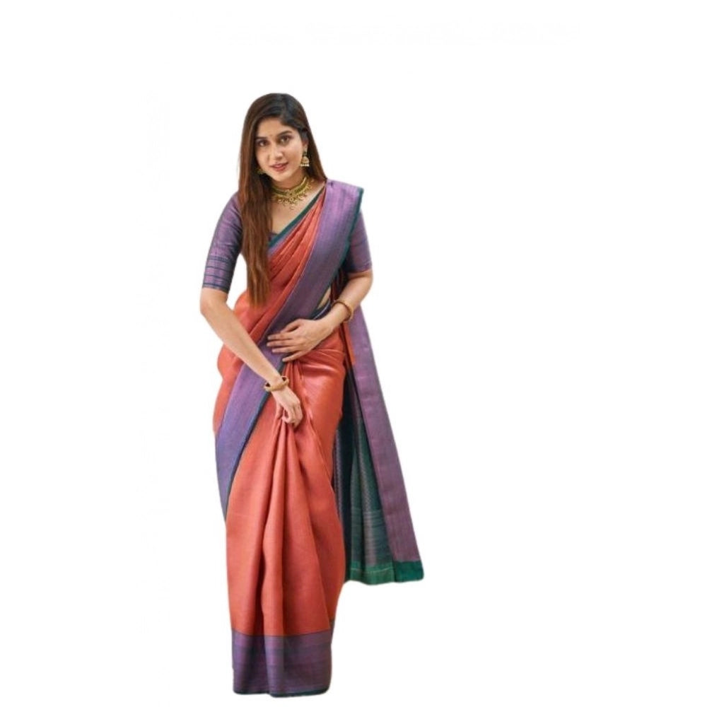 Vaystra Soft Lichi Silk Printed Saree With Unstitched Blouse 5.5Mtr – Orange