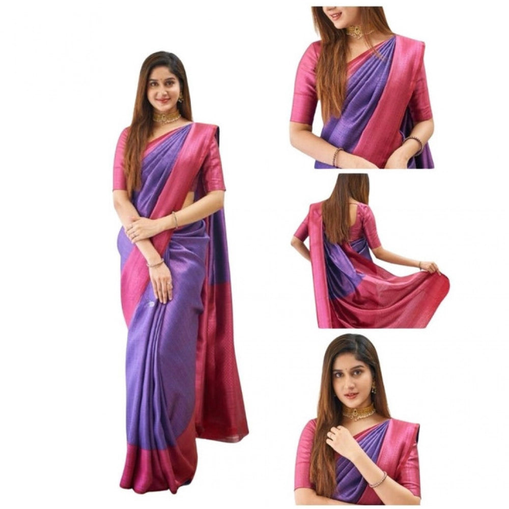 Vaystra Soft Lichi Silk Printed Saree With Unstitched Blouse 5.5Mtr – Purple