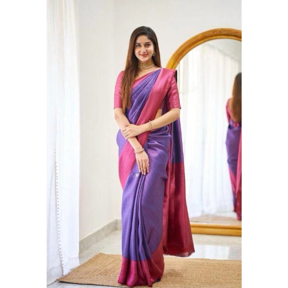 Vaystra Soft Lichi Silk Printed Saree With Unstitched Blouse 5.5Mtr – Purple