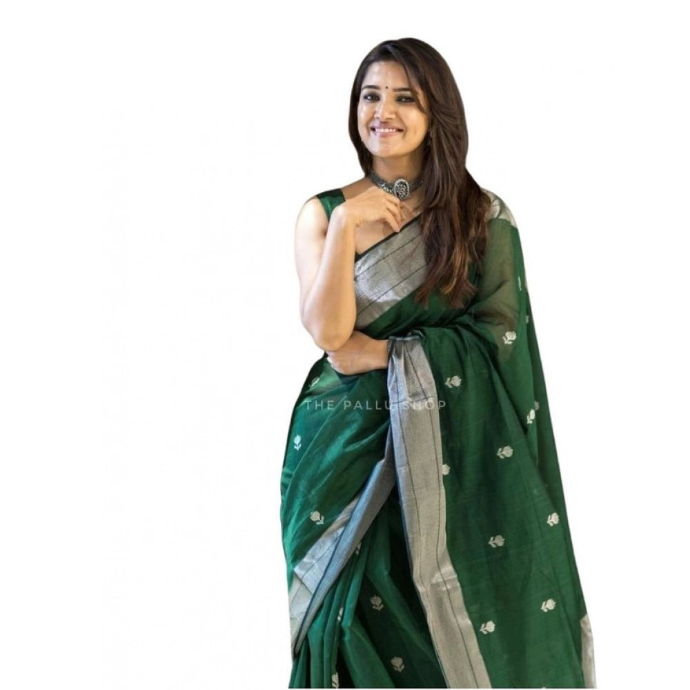 Vaystra Soft Lichi Silk Printed Saree With Unstitched Blouse 5.5Mtr – Green