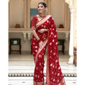 Vaystra Soft Lichi Silk Printed Saree With Unstitched Blouse 5.5Mtr – Red