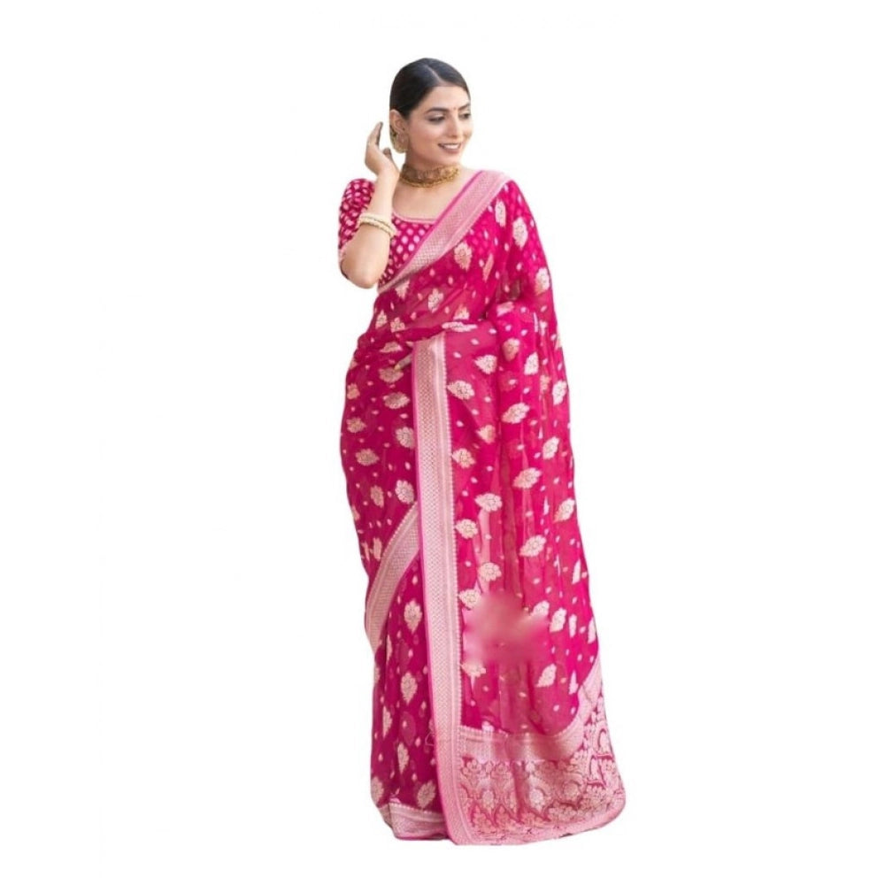 Vaystra Soft Lichi Silk Printed Saree With Unstitched Blouse 5.5Mtr – Pink