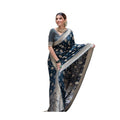 Vaystra Soft Lichi Silk Printed Saree With Unstitched Blouse 5.5Mtr – Blue