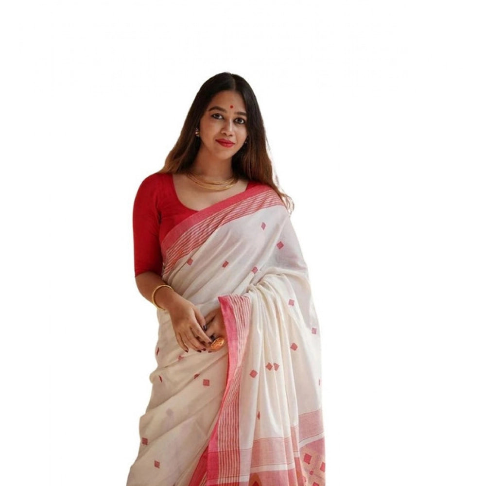 Vaystra Soft Lilan Printed Saree With Unstitched Blouse 5.5Mtr – White
