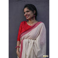 Vaystra Soft Lilan Printed Saree With Unstitched Blouse 5.5Mtr – White