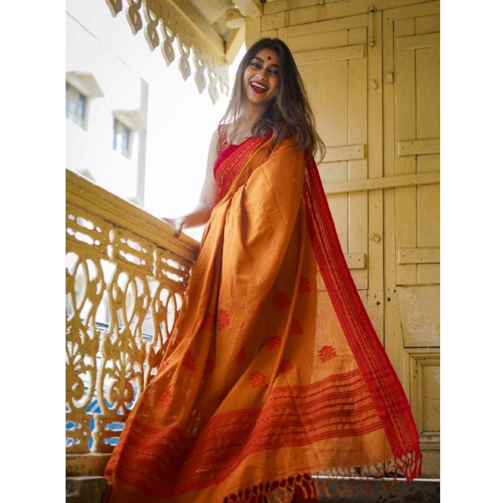 Vaystra Soft Lilan Printed Saree With Unstitched Blouse 5.5Mtr – Mustard