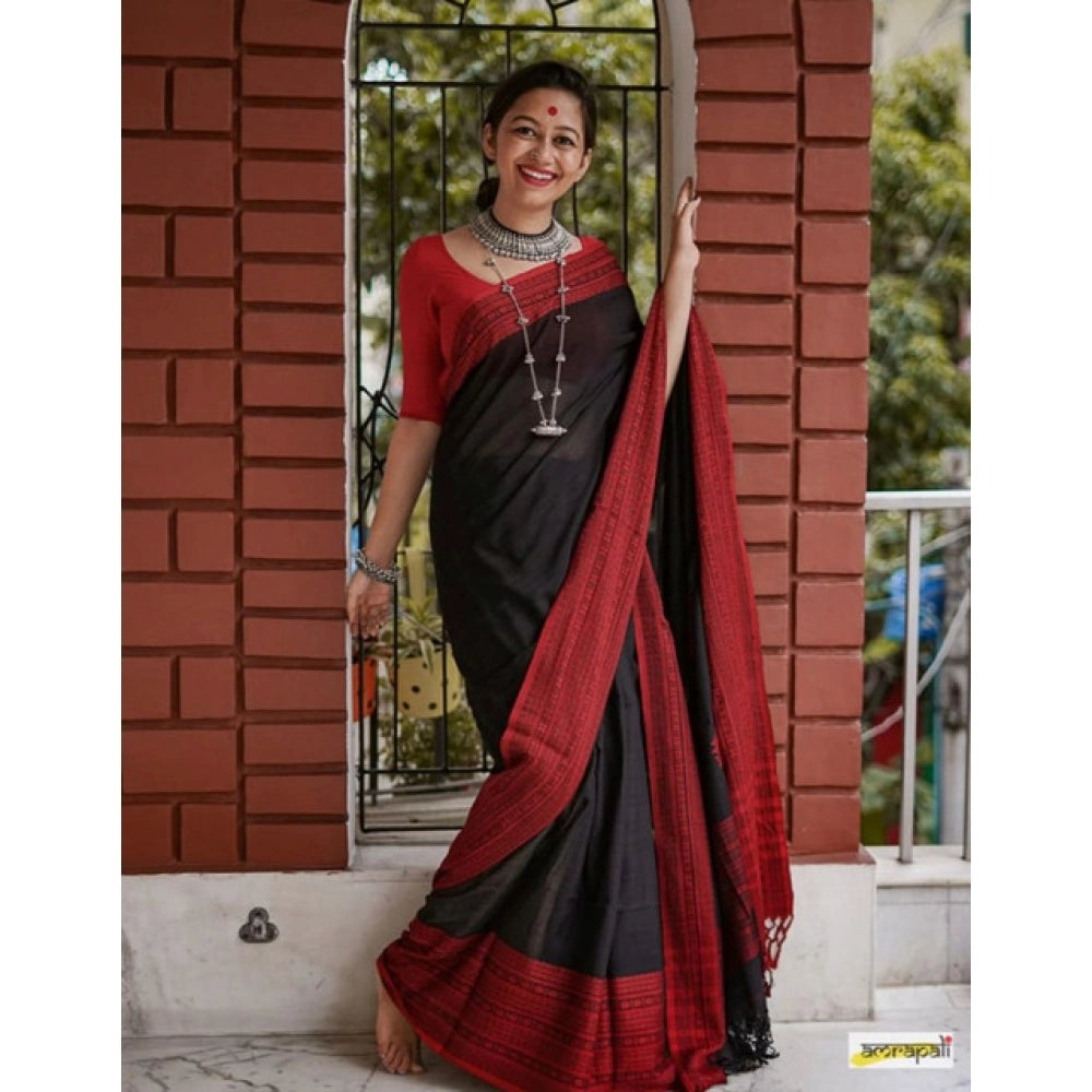 Vaystra Soft Lilan Printed Saree With Unstitched Blouse 5.5Mtr – Black