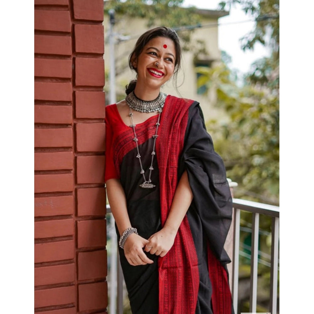 Vaystra Soft Lilan Printed Saree With Unstitched Blouse 5.5Mtr – Black