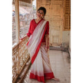 Vaystra Soft Lilan Printed Saree With Unstitched Blouse 5.5Mtr – White