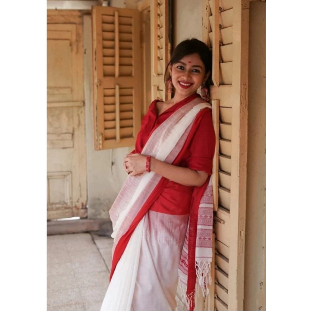 Vaystra Soft Lilan Printed Saree With Unstitched Blouse 5.5Mtr – White
