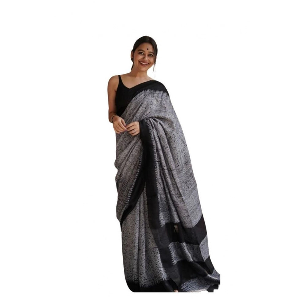 Vaystra Soft Lilan Printed Saree With Unstitched Blouse 5.5Mtr – Black