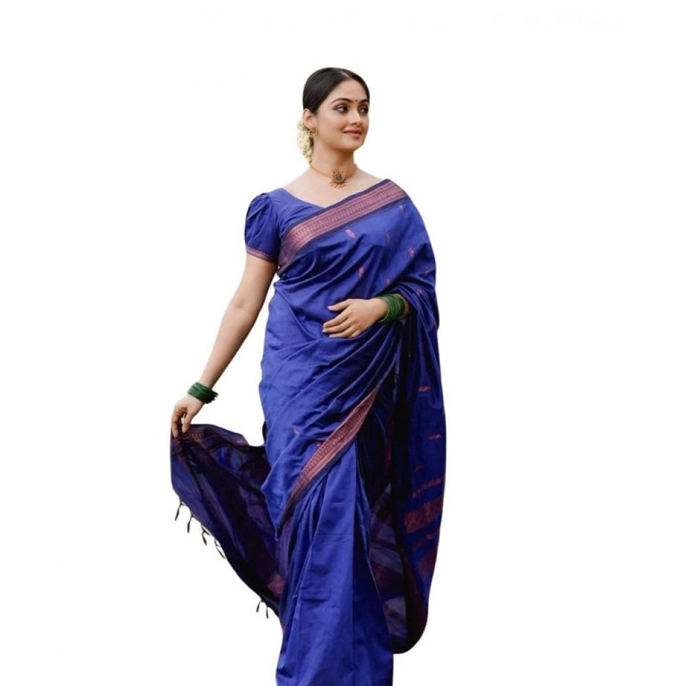 Vaystra Soft Lichi Silk Printed Saree With Unstitched Blouse 5.5Mtr – Blue