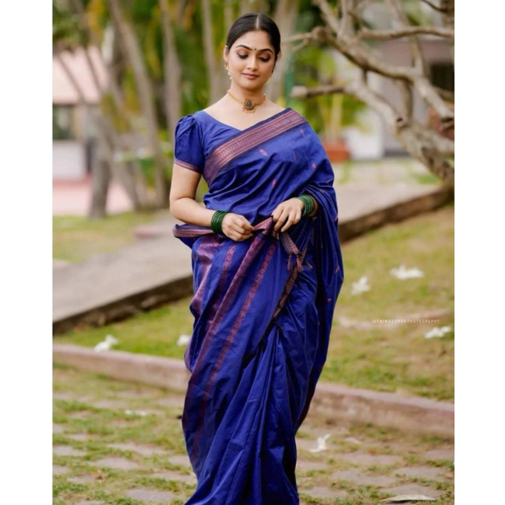 Vaystra Soft Lichi Silk Printed Saree With Unstitched Blouse 5.5Mtr – Blue