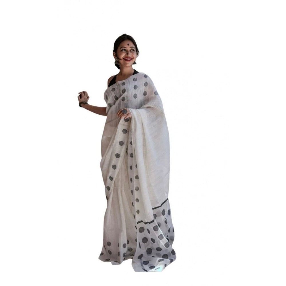 Vaystra Soft Lilan Printed Saree With Unstitched Blouse 5.5Mtr – White