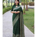 Vaystra Soft Lichi Silk Printed Saree With Unstitched Blouse 5.5Mtr – Green