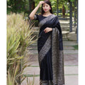 Vaystra Soft Lichi Silk Printed Saree With Unstitched Blouse 5.5Mtr – Black