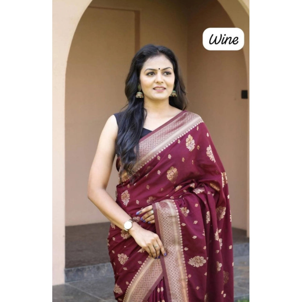 Vaystra Soft Lichi Silk Printed Saree With Unstitched Blouse 5.5Mtr – Wine