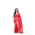 Vaystra Soft Lichi Silk Printed Saree With Unstitched Blouse 5.5Mtr – Red