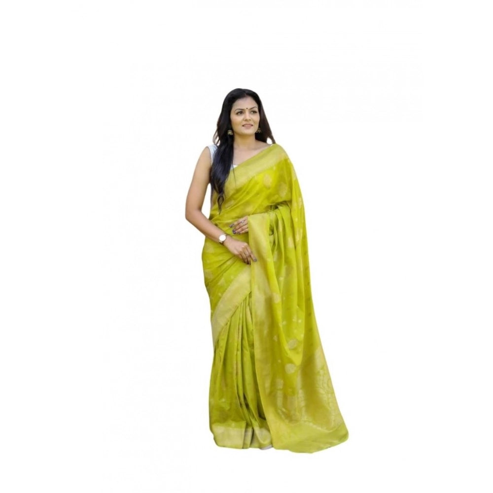 Vaystra Soft Lichi Silk Printed Saree With Unstitched Blouse 5.5Mtr – Green