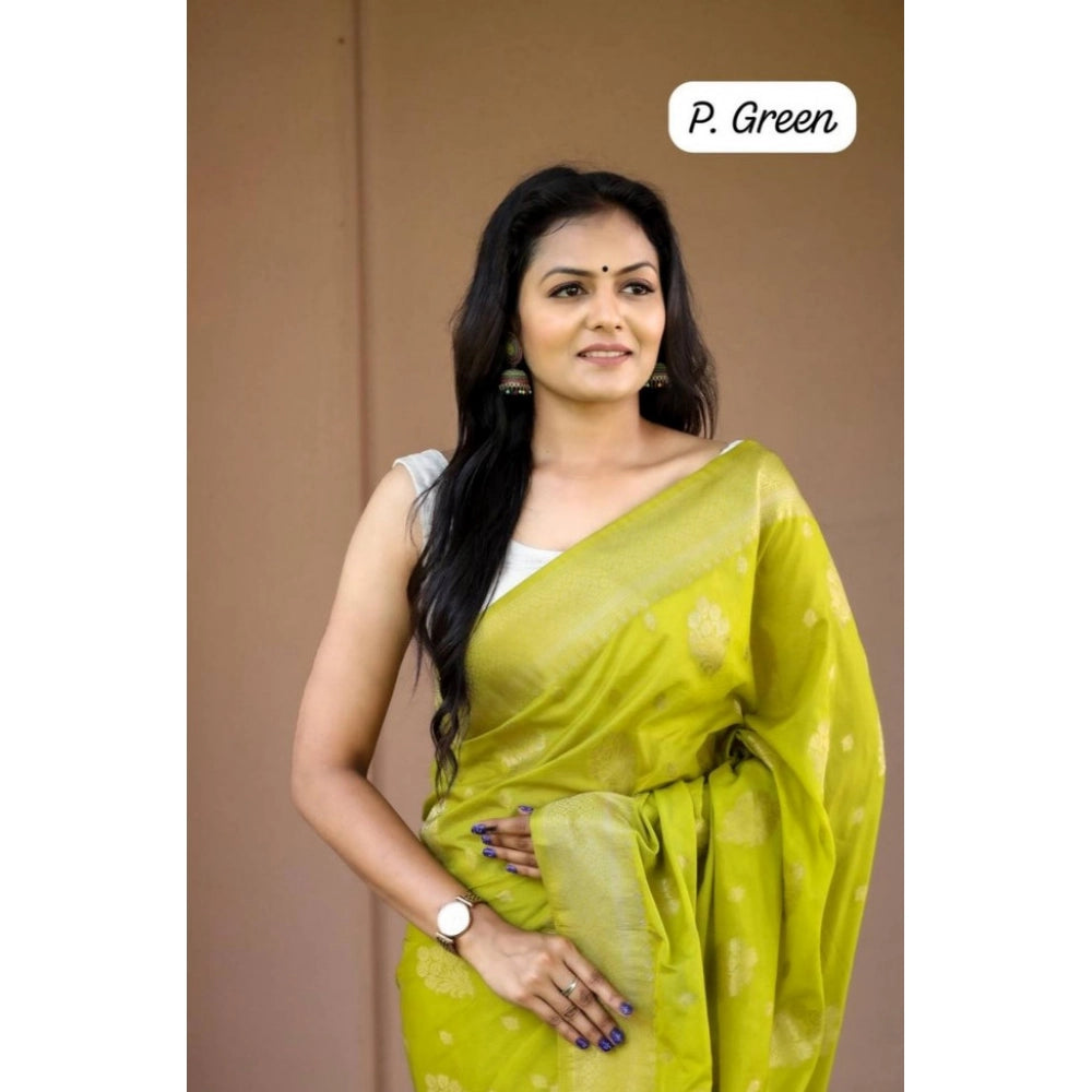 Vaystra Soft Lichi Silk Printed Saree With Unstitched Blouse 5.5Mtr – Green