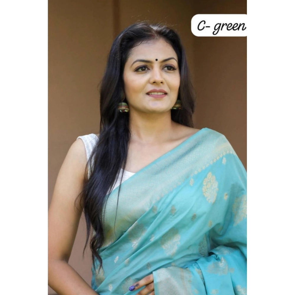 Vaystra Soft Lichi Silk Printed Saree With Unstitched Blouse 5.5Mtr – Sky Blue