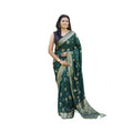 Vaystra Soft Lichi Silk Printed Saree With Unstitched Blouse 5.5Mtr – Bottle Green