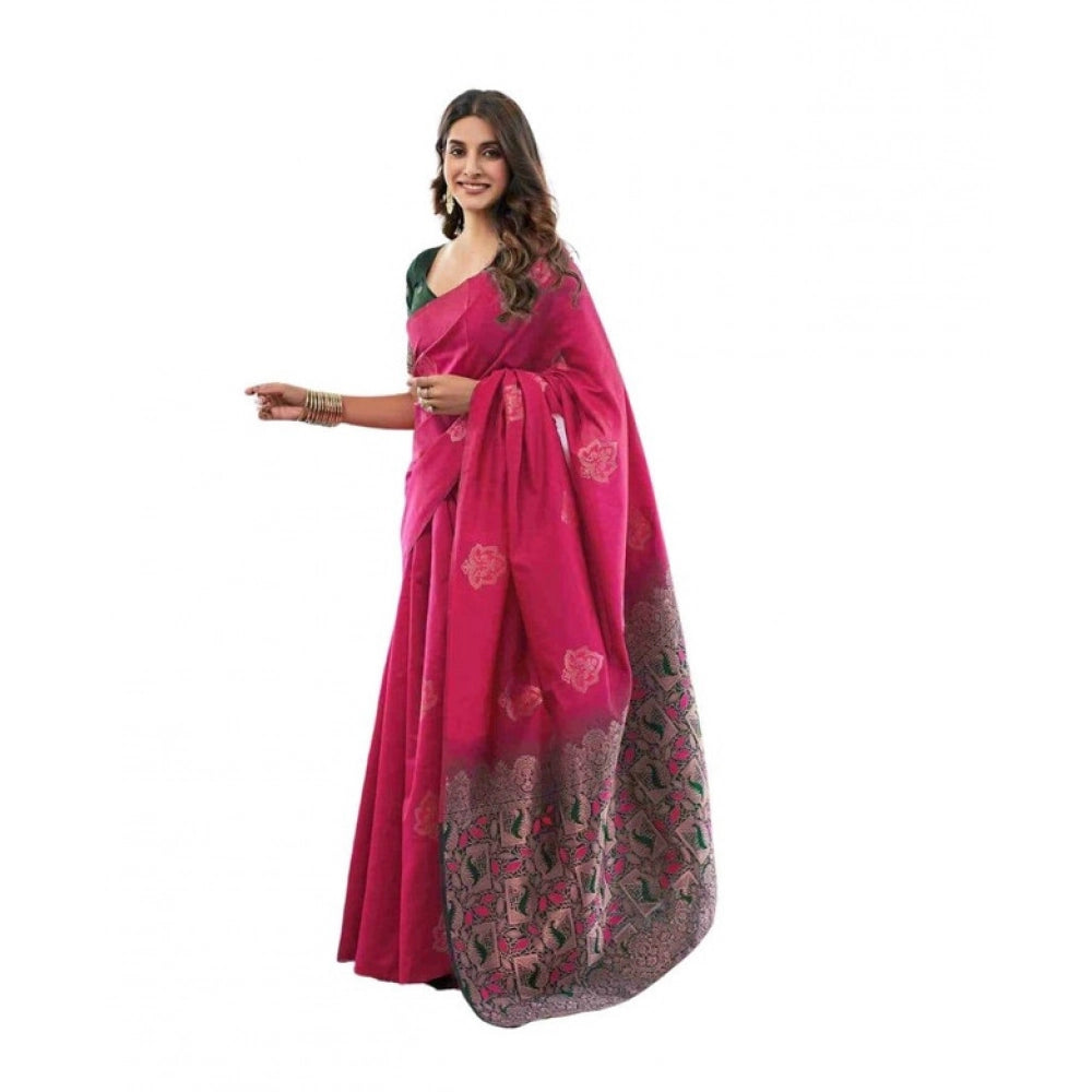 Vaystra Soft Lichi Silk Printed Saree With Unstitched Blouse 5.5Mtr – Pink