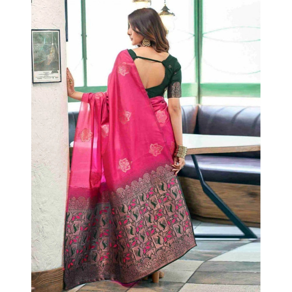Vaystra Soft Lichi Silk Printed Saree With Unstitched Blouse 5.5Mtr – Pink