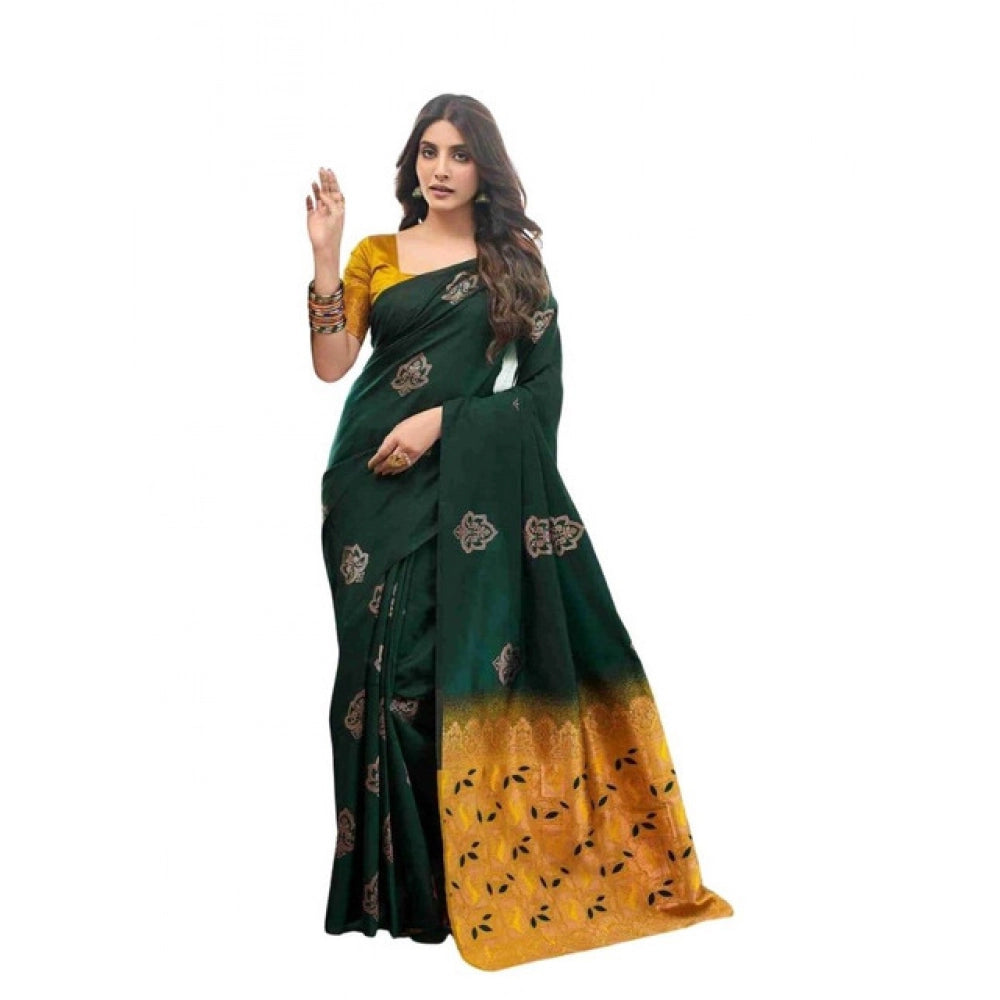 Vaystra Soft Lichi Silk Printed Saree With Unstitched Blouse 5.5Mtr – Green