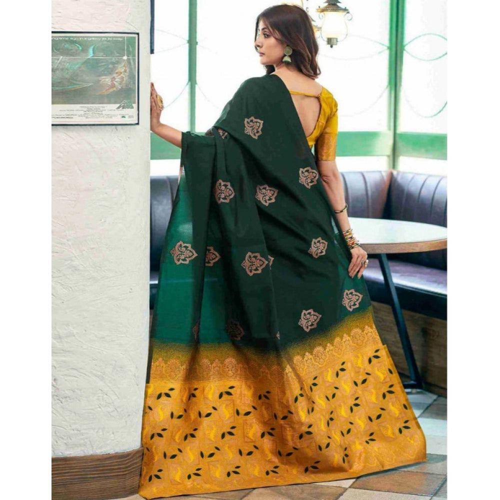 Vaystra Soft Lichi Silk Printed Saree With Unstitched Blouse 5.5Mtr – Green