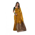 Vaystra Soft Lichi Silk Printed Saree With Unstitched Blouse 5.5Mtr – Mustard