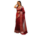 Vaystra Soft Lichi Silk Printed Saree With Unstitched Blouse 5.5Mtr – Maroon