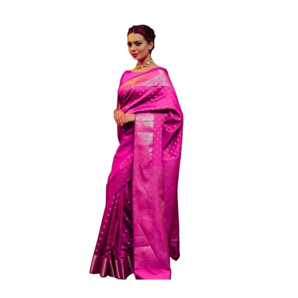 Vaystra Soft Lichi Silk Printed Saree With Unstitched Blouse 5.5Mtr – Pink